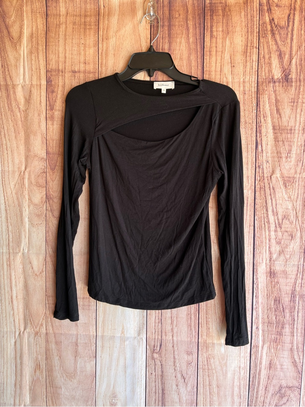 Böhme Black Long Sleeve T-Shirt with Neckline Cutout Detail 
Size Medium - Picture 3 of 6